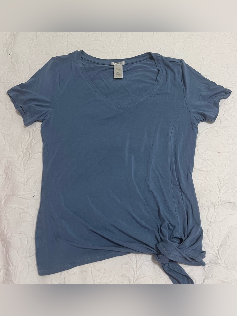 Matty M Slate Blue Relaxed Tie Front T-Shirt Size S
